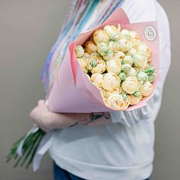 Букет из 15 кремовых кустовых пионовидных роз 70 см (Россия)