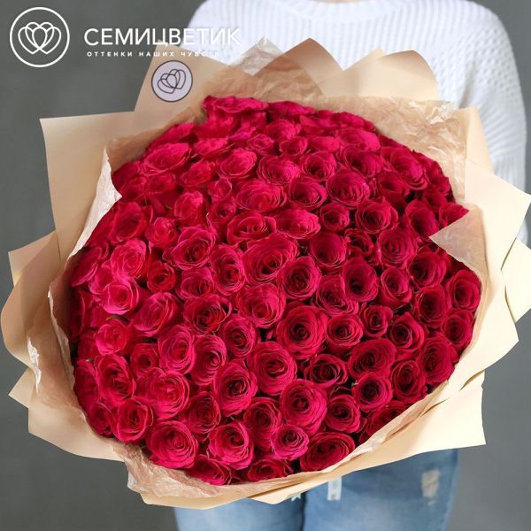Букет из 101 малиновой розы 40 см (Кения) 