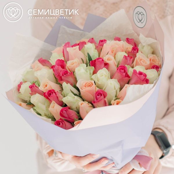 Букет из 75 роз 40 см нежный микс (Кения)