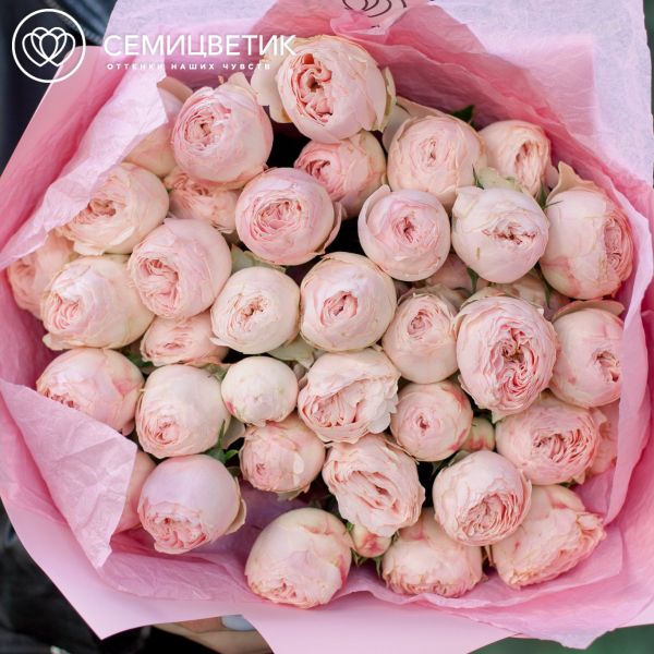 Букет из 11 нежно-розовых кустовых пионовидных роз Mansfield Park 50 см (Эквадор)