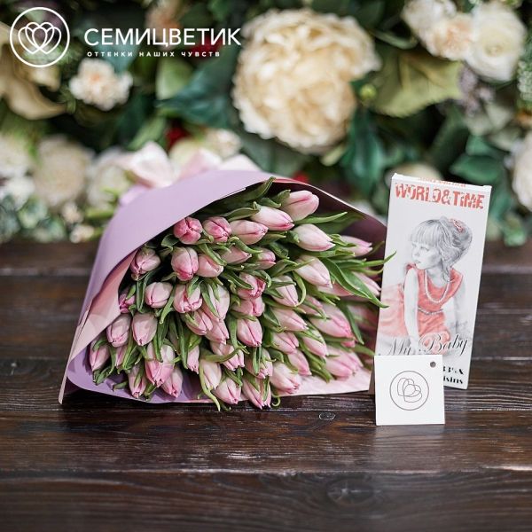 Букет из 51 нежно-розового тюльпана