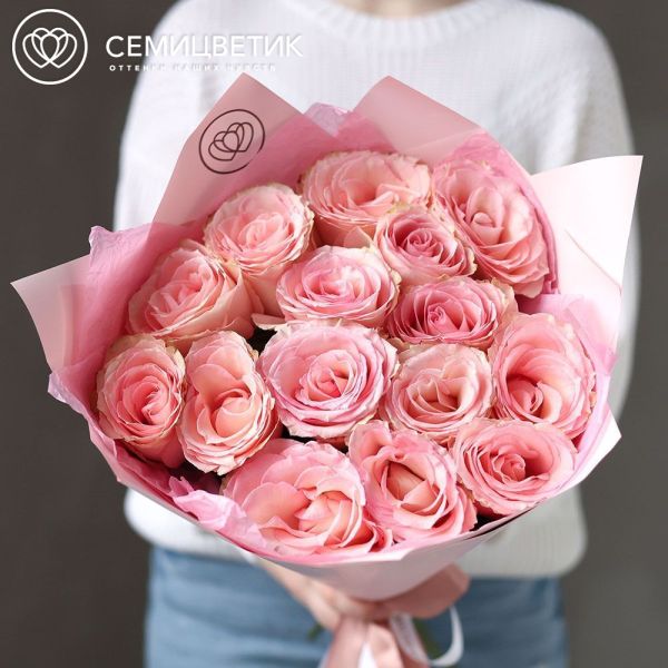 Букет из 15 нежно-розовых роз Esperance 60 см (Кения)