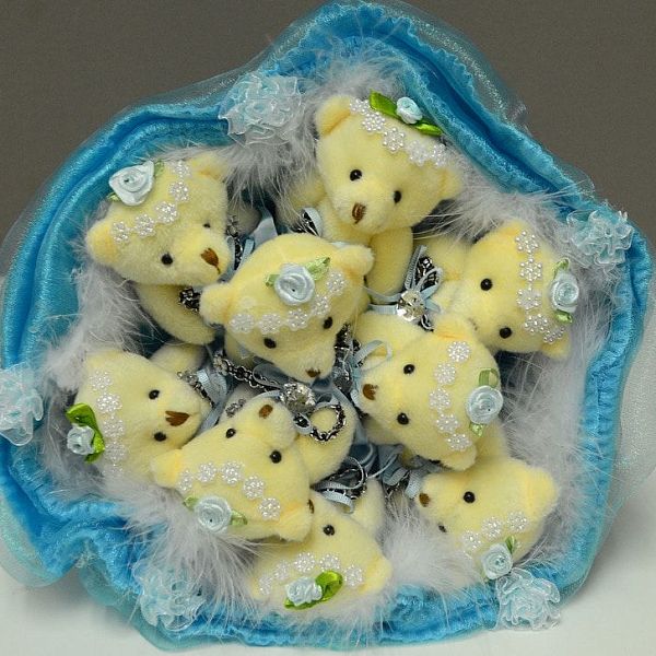Букет из игрушек медв. 9 шт., голубой