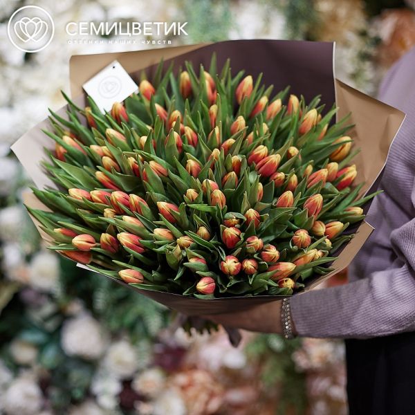Букет из 101 желто-красного тюльпана 40 см