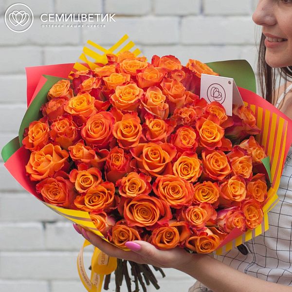 51 оранжевая роза (Кения) 40 см Premium