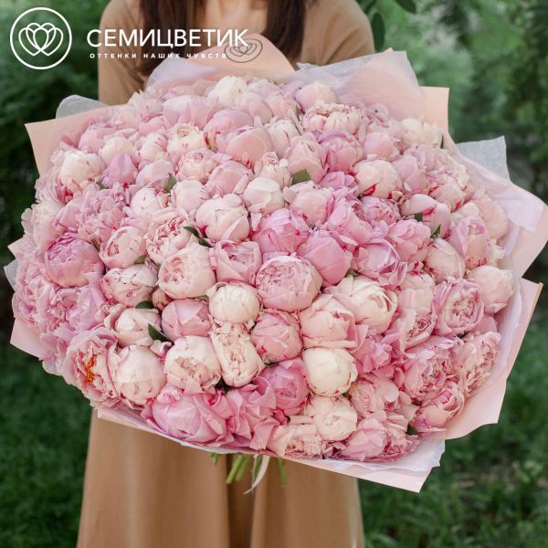 Букет из 101 розового пиона Premium