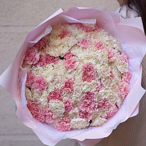 Букет из 101 розовой, белой и кремовой гвоздики