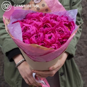 Букет из 19 малиновых пионов Standart в розовой пленке