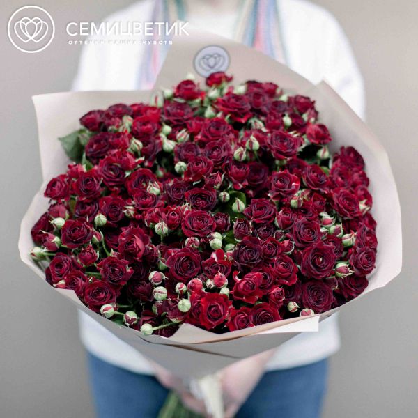 Букет из 25 красных кустовых роз 70 см (Россия)