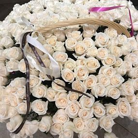 Композиция из 301 белой розы (Эквадор) в корзине