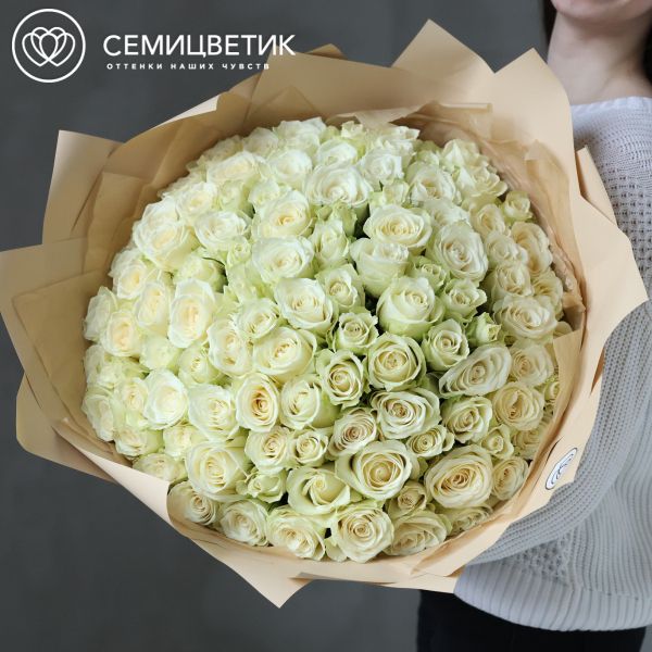 Букет из 101 белой розы Athena 50 см (Кения)