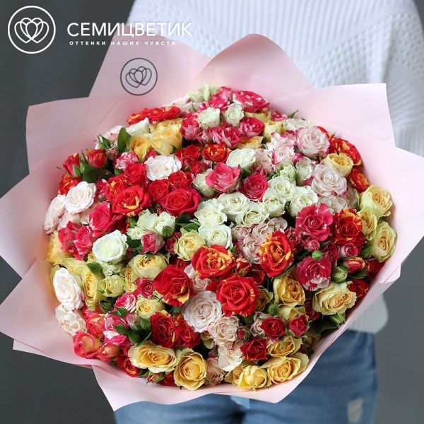 Букет из 51 кустовой розы 40 см микс (Кения)