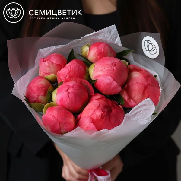 Букет из 9 коралловых пионов Coral Sunset Premium