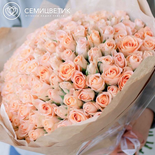 Букет из 151 персиковой розы 40 см (Кения)
