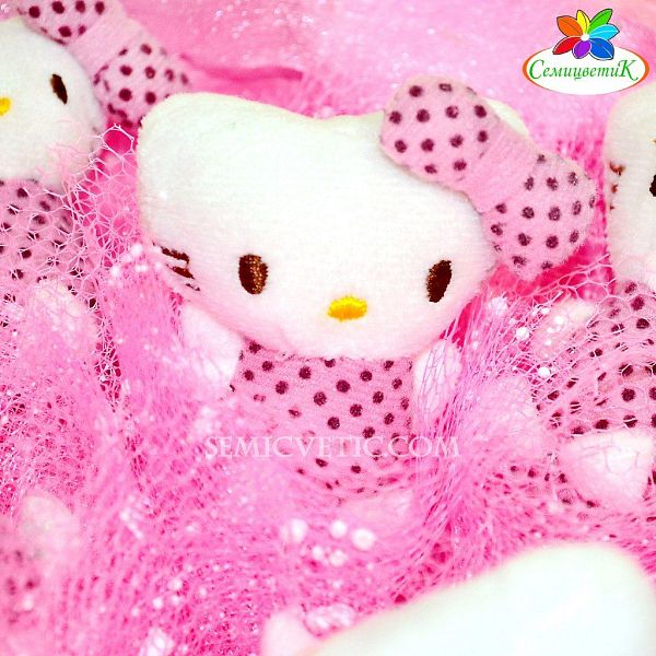 Букет из игрушек котят 9 шт., розовый