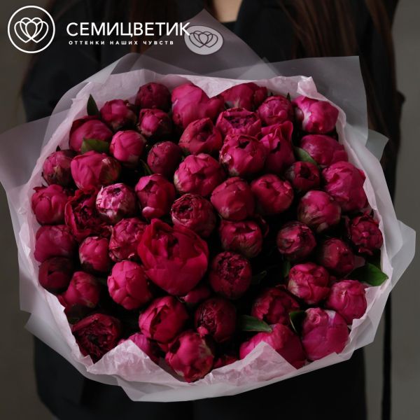 Букет из 51 ярко-розового пиона Red Sarah Bernhardt Premium