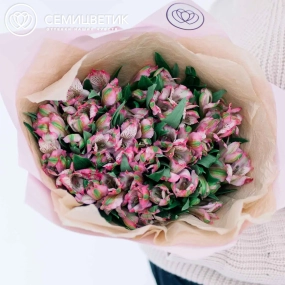 Букет из 25 альстромерий в розовых тонах в розовой пленке
