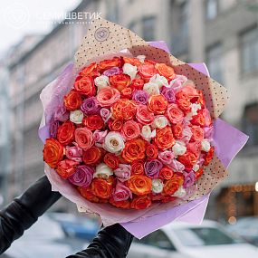Букет из 101 розы 50 см микс в ярких тонах (Эквадор)