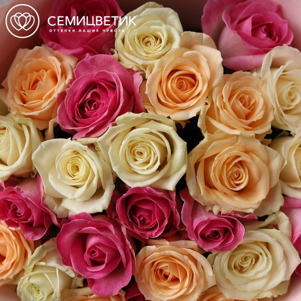 Букет из 25 роз 50 см нежный микс (Россия)