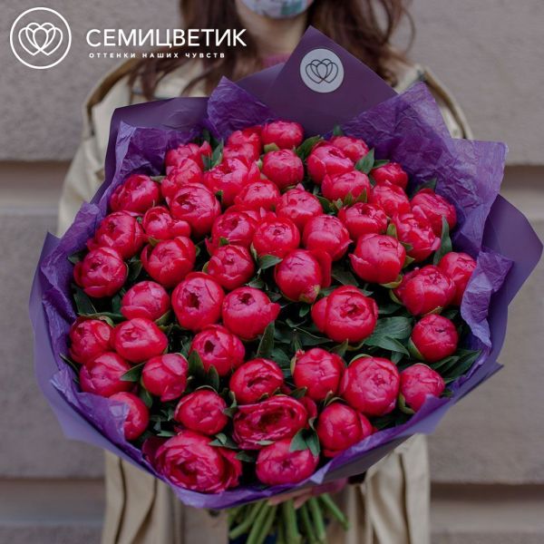 Букет из 25 коралловых пионов Coral Sunset Standart