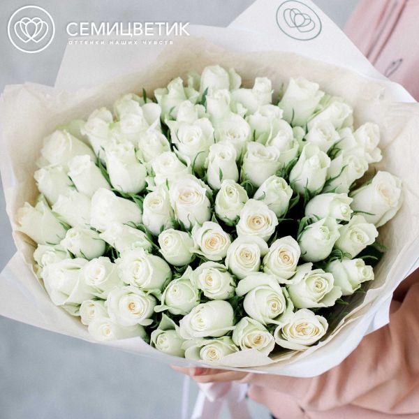 Букет из 61 белой розы 40 см (Кения)
