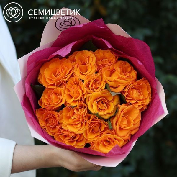 Букет из 15 оранжевой розы 35-40 см (Россия)