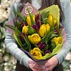 15 пионовидных желтых и фиолетовых тюльпанов