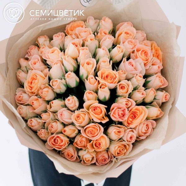 Букет из 75 персиковых роз 40 см (Кения)