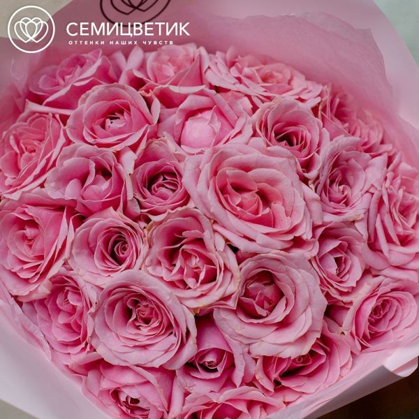 Букет из 25 нежно-розовых роз 40 см (Россия) в розовой пленке