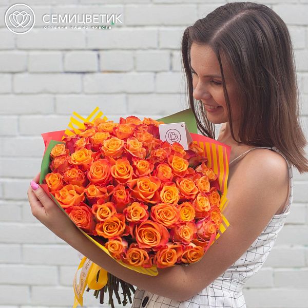 51 оранжевая роза (Кения) 40 см Premium