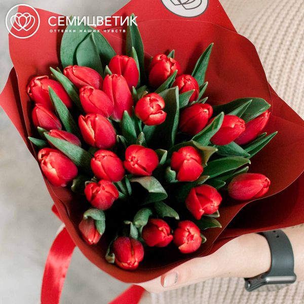 Букет из 25 красных тюльпанов 40 см