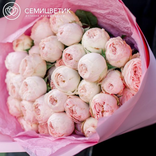 Букет из 9 нежно-розовых кустовых пионовидных роз Mansfield Park 50 см (Эквадор)