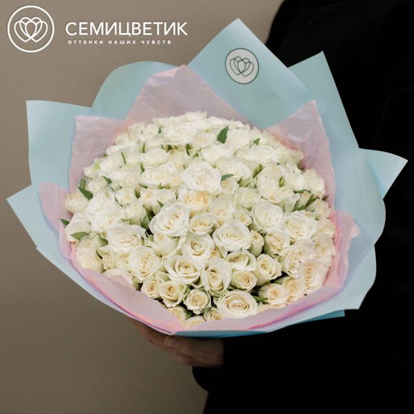 Букет из 101 белой розы 30 см (Кения)