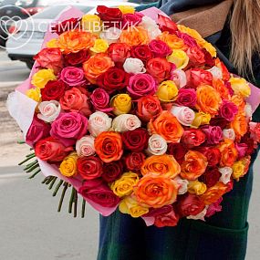 Букет из 101 розы 50 см микс в ярких тонах (Эквадор)