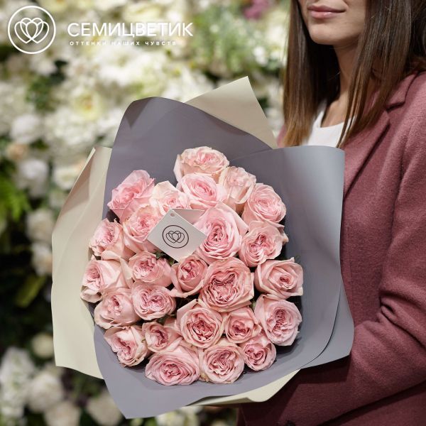 Букет из 25 розовых пионовидных роз Pink O'Hara 40 см