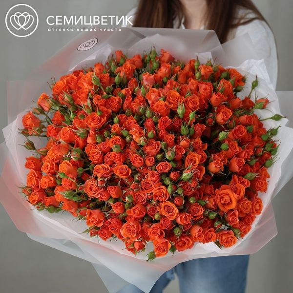 Букет из 51 оранжевой кустовой розы 40-50 см (Россия)