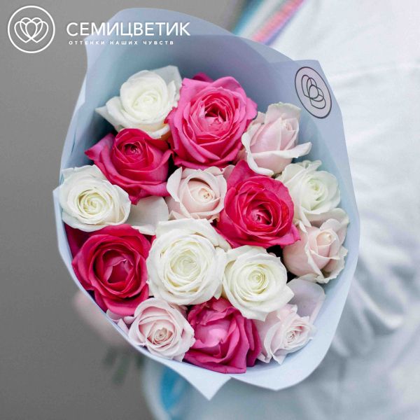 Букет из 15 роз 70 см микс (Россия)
