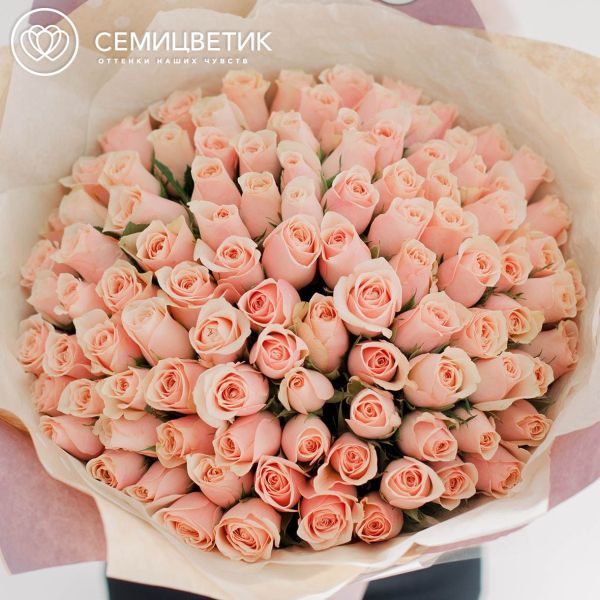 Букет из 101 персиковой розы 40 см (Кения)