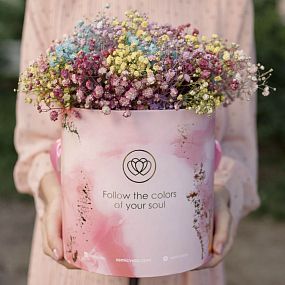 Букет в розовой шляпной коробке Amour Mini из 9 гипсофил микс