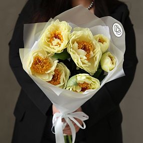 Монобукет  из 7 лимонных пионов Lemon Chiffon Premium