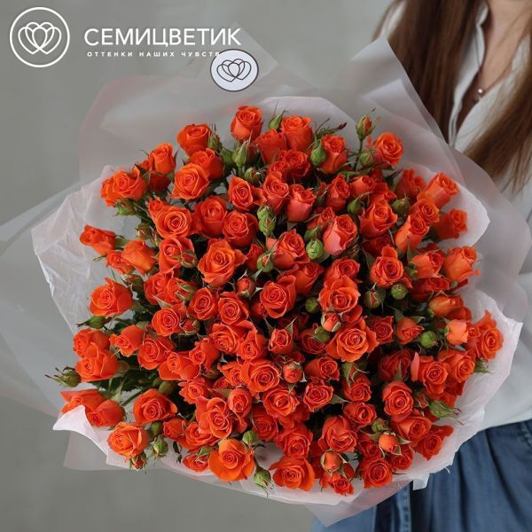 Букет из 25 оранжевых кустовых роз 40-50 см (Россия)