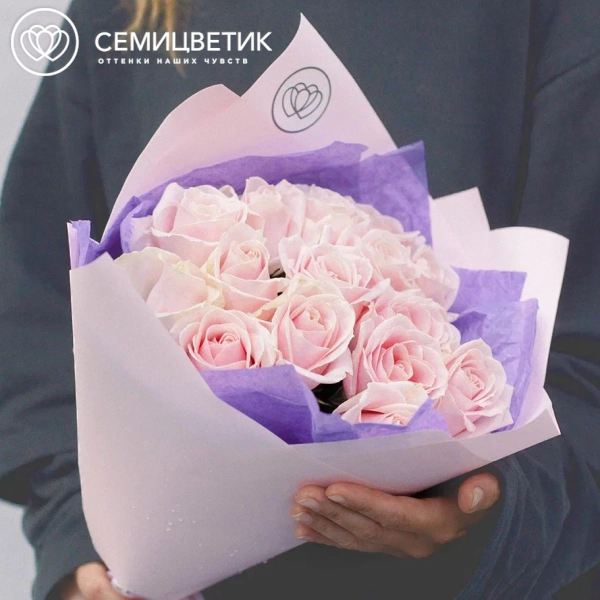 Букет из 15 нежно-розовых роз 50 см (Россия)