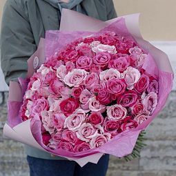 Букет из 101 розы 35-40 см розовый микс (Россия)