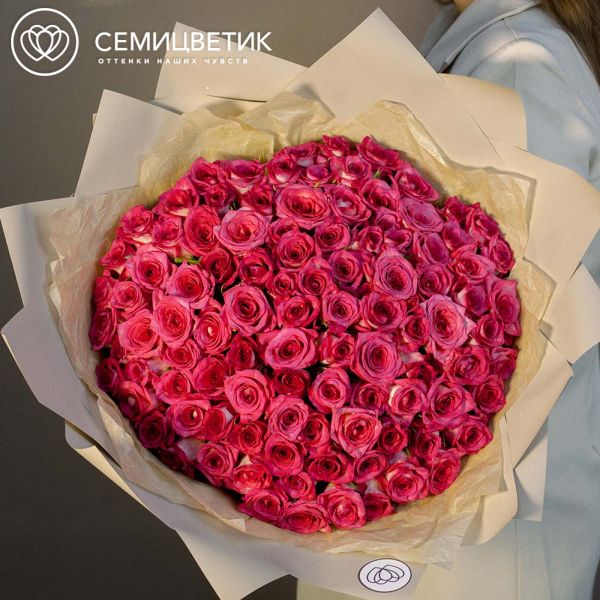 Букет из 101 малиновой розы биколор 35 см (Кения) 