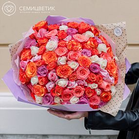 Букет из 101 розы 50 см микс в ярких тонах (Эквадор)