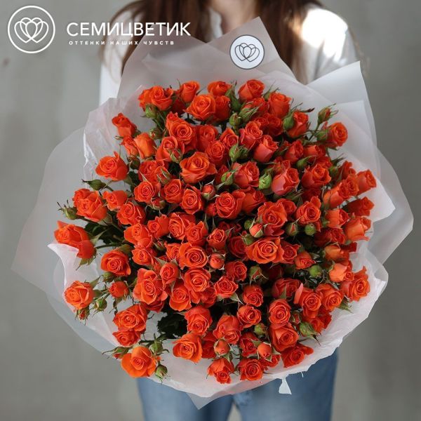 Букет из 25 оранжевых кустовых роз 40-50 см (Россия)