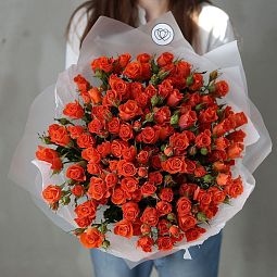 Букет из 25 оранжевых кустовых роз 40-50 см (Россия)