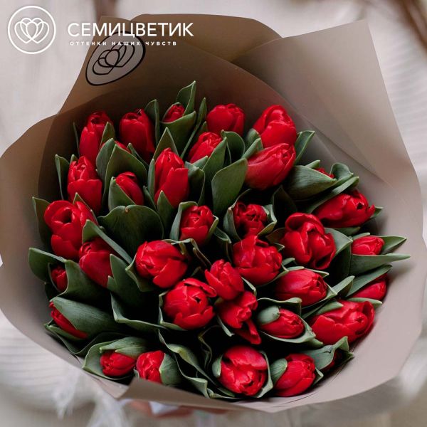 Букет из 35 красных тюльпанов 40 см
