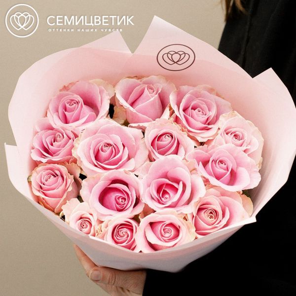 Букет из 15 розовых роз 70 см (Россия)