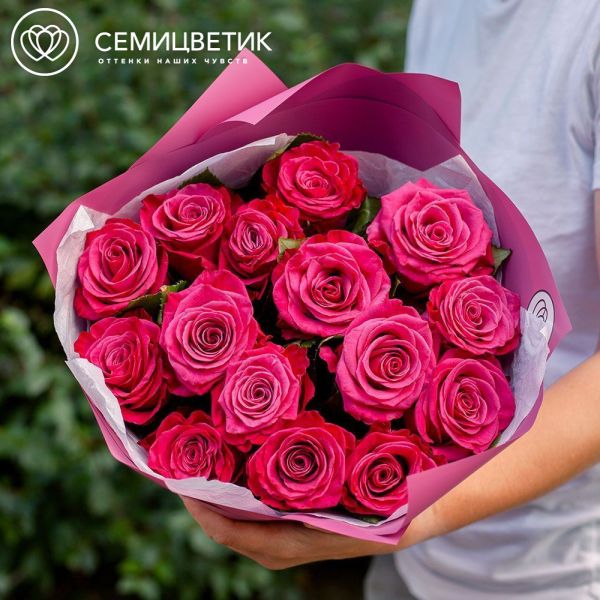 Букет из 15 розовых роз Jockey 60 см (Эквадор)